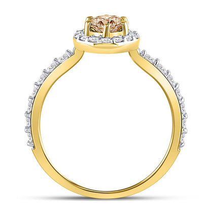 14k Yellow Gold Round Brown Diamond Solitaire Bridal Engagement Ring 1 Cttw