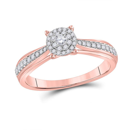 14k Rose Gold Round Diamond Halo Bridal Engagement Ring 1/4 Cttw