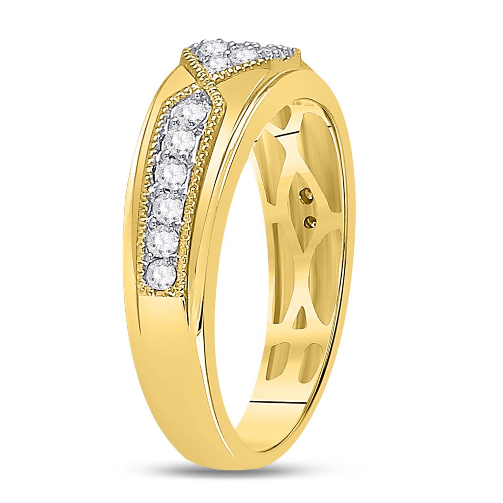 14k Yellow Gold Round Diamond Milgrain Wedding Band Ring 1/2 Cttw