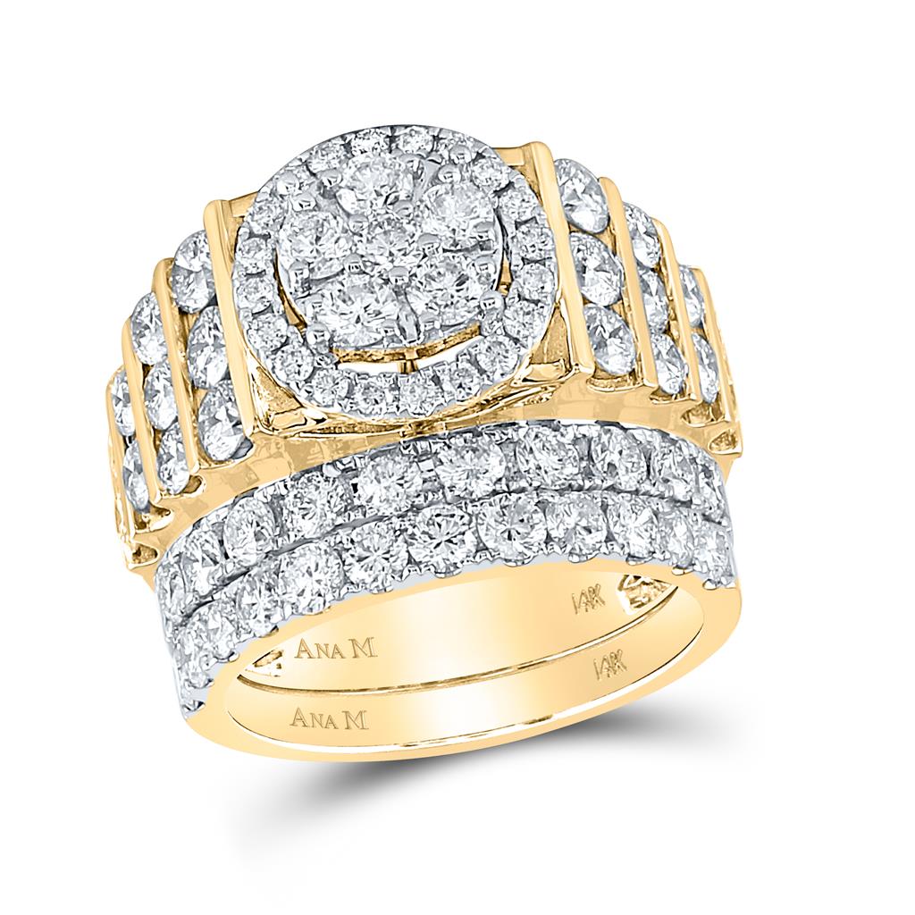 14k Yellow Gold Round Diamond Cluster Bridal Engagement Ring 3-5/8 Cttw