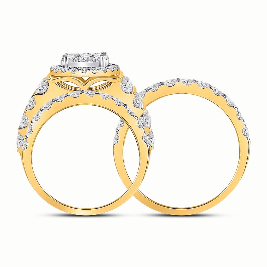 14k Yellow Gold Round Diamond Cluster Bridal Engagement Ring 3-5/8 Cttw