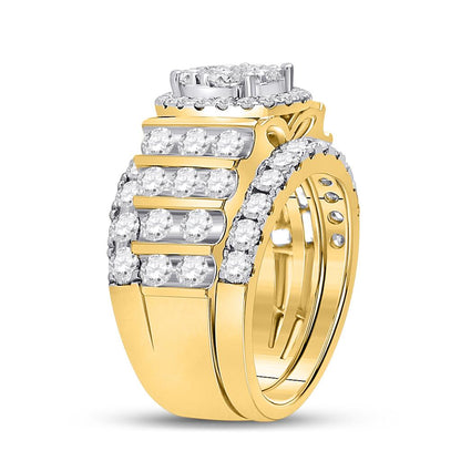 14k Yellow Gold Round Diamond Cluster Bridal Engagement Ring 3-5/8 Cttw