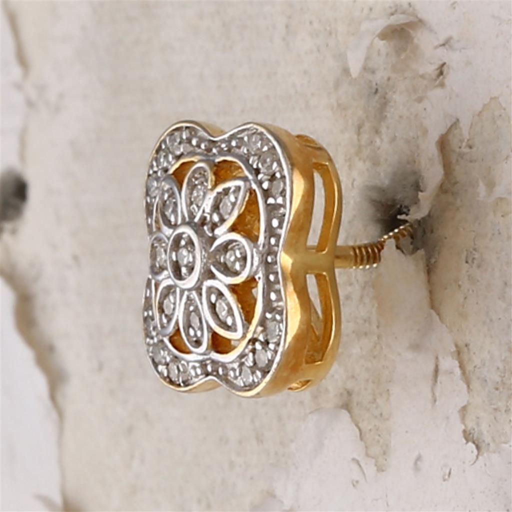 Yellow-tone Sterling Silver Round Diamond Floral Fashion Earrings 1/8 Cttw