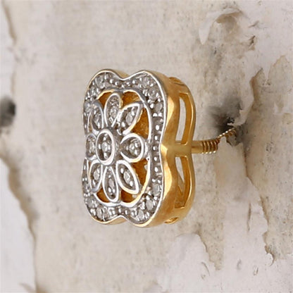 Yellow-tone Sterling Silver Round Diamond Floral Fashion Earrings 1/8 Cttw