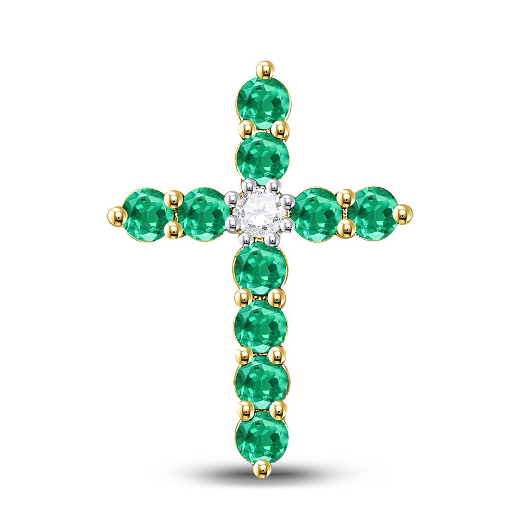 10k Yellow Gold Round Created Emerald Cross Pendant 5/8 Cttw