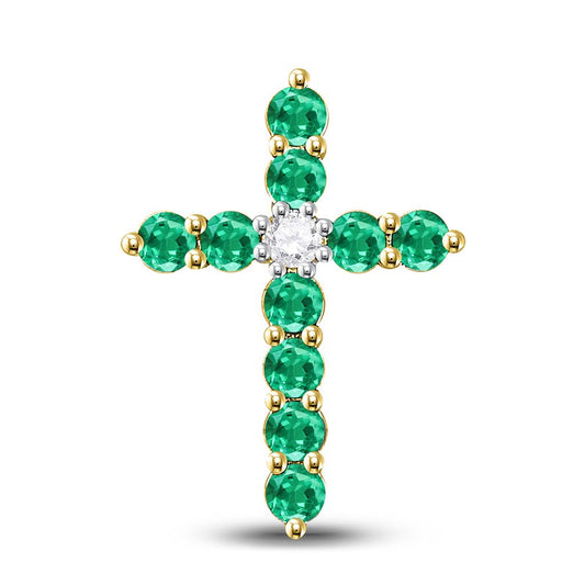 10k Yellow Gold Round Created Emerald Cross Pendant 5/8 Cttw