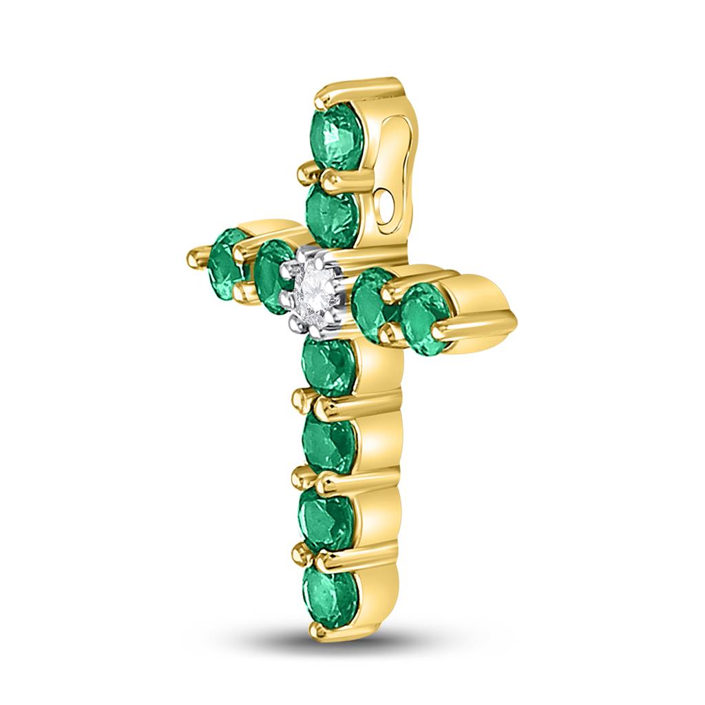 10k Yellow Gold Round Created Emerald Cross Pendant 5/8 Cttw