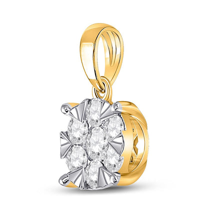14k Yellow Gold Round Diamond Flower Cluster Pendant 1/2 Cttw