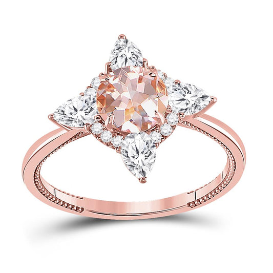 14k Rose Gold Round Morganite Halo Bridal Engagement Ring 1-3/4 Cttw