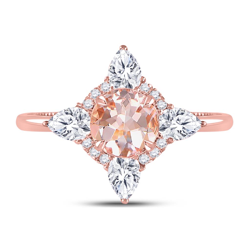 14k Rose Gold Round Morganite Halo Bridal Engagement Ring 1-3/4 Cttw