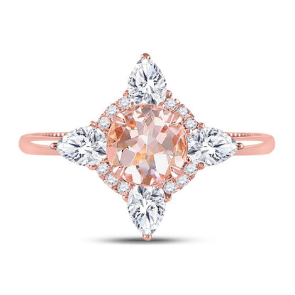 14k Rose Gold Round Morganite Halo Bridal Engagement Ring 1-3/4 Cttw