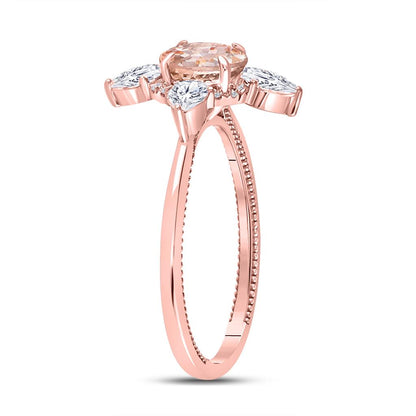 14k Rose Gold Round Morganite Halo Bridal Engagement Ring 1-3/4 Cttw