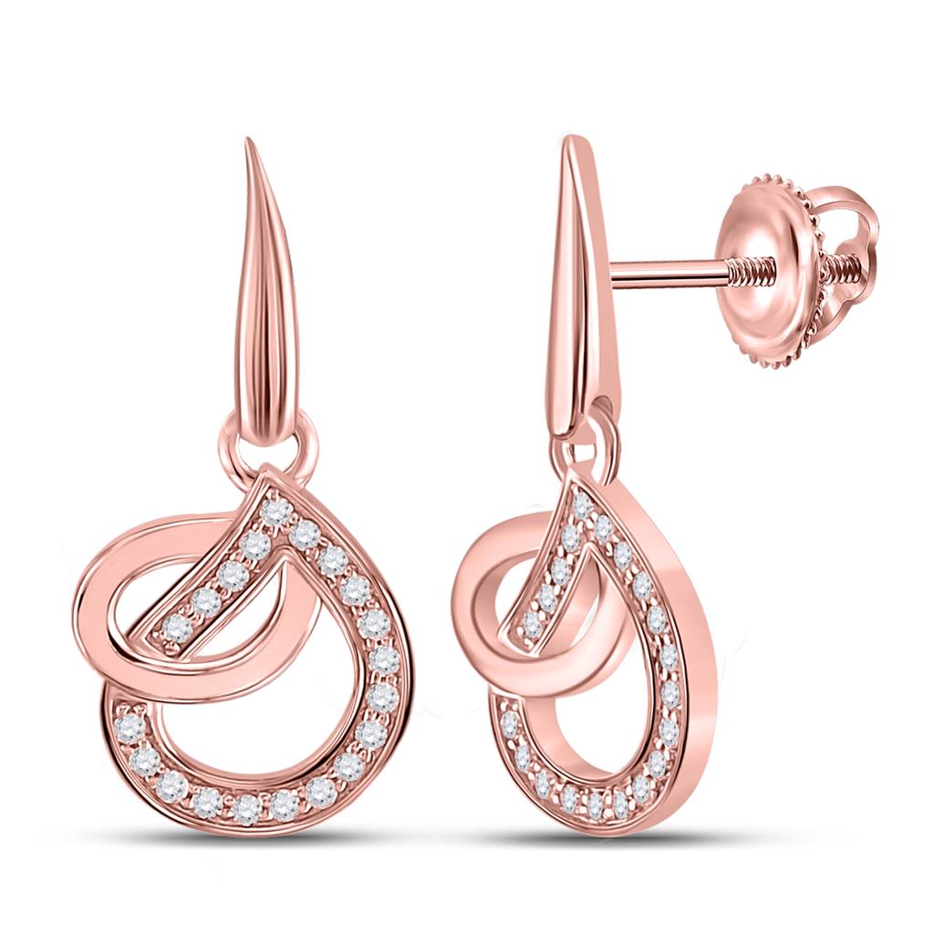 14k Rose Gold Round Diamond Teardrop Dangle Earrings 1/5 Cttw