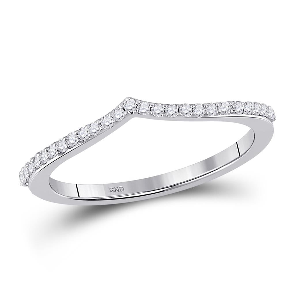 14k White Gold Round Diamond Chevron Stackable Band Ring 1/6 Cttw
