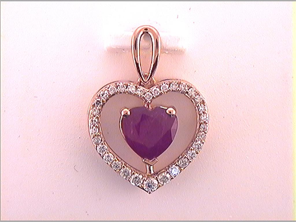 10k Rose Gold Heart Created Ruby Fashion Pendant 1-1/4 Cttw