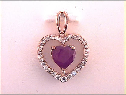 10k Rose Gold Heart Created Ruby Fashion Pendant 1-1/4 Cttw
