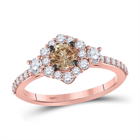 14k Rose Gold Round Brown Diamond Solitaire Bridal Engagement Ring 1 Cttw