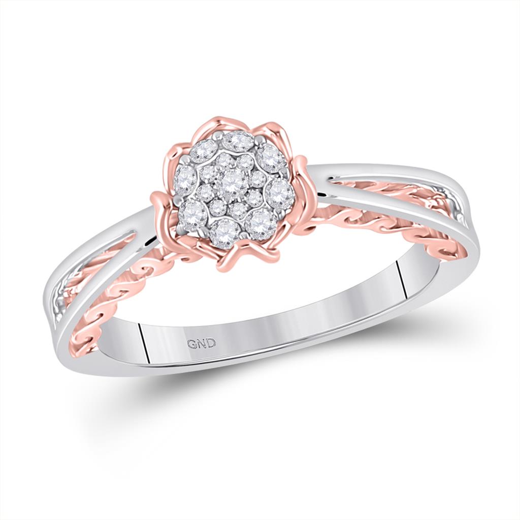 10k Two-tone Gold Round Diamond Cluster Bridal Engagement Ring 1/5 Cttw