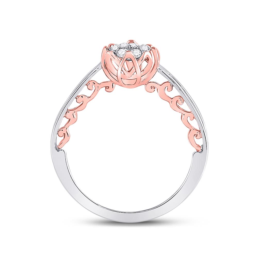 10k Two-tone Gold Round Diamond Cluster Bridal Engagement Ring 1/5 Cttw