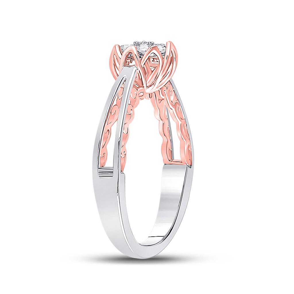 10k Two-tone Gold Round Diamond Cluster Bridal Engagement Ring 1/5 Cttw