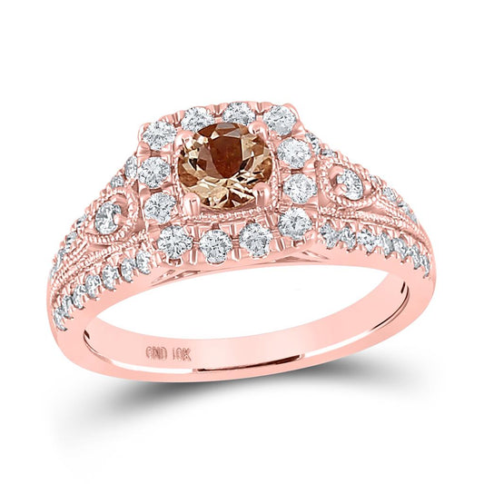 10k Rose Gold Round Morganite Solitaire Bridal Engagement Ring 1-1/5 Cttw