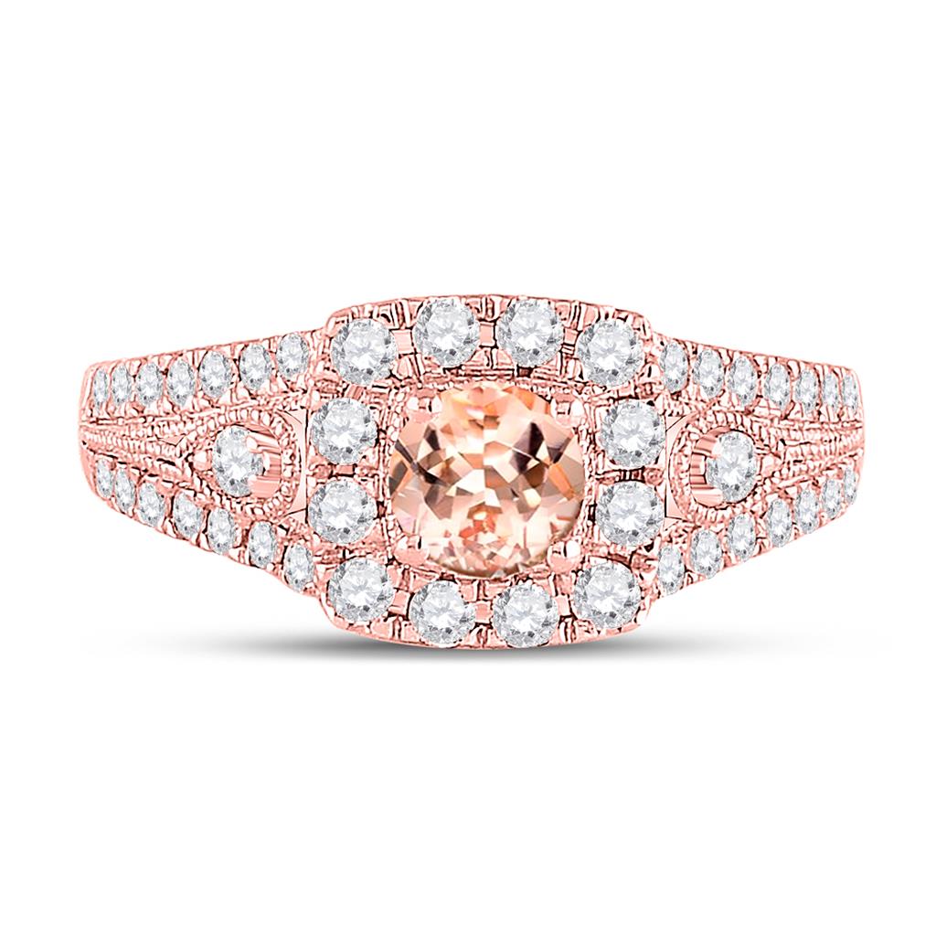 10k Rose Gold Round Morganite Solitaire Bridal Engagement Ring 1-1/5 Cttw
