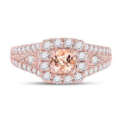 10k Rose Gold Round Morganite Solitaire Bridal Engagement Ring 1-1/5 Cttw