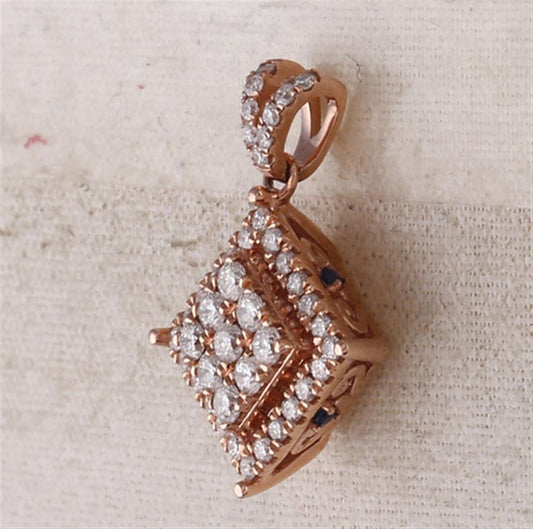 14k Rose Gold Round Diamond Offset Square Cluster Pendant 1/2 Cttw