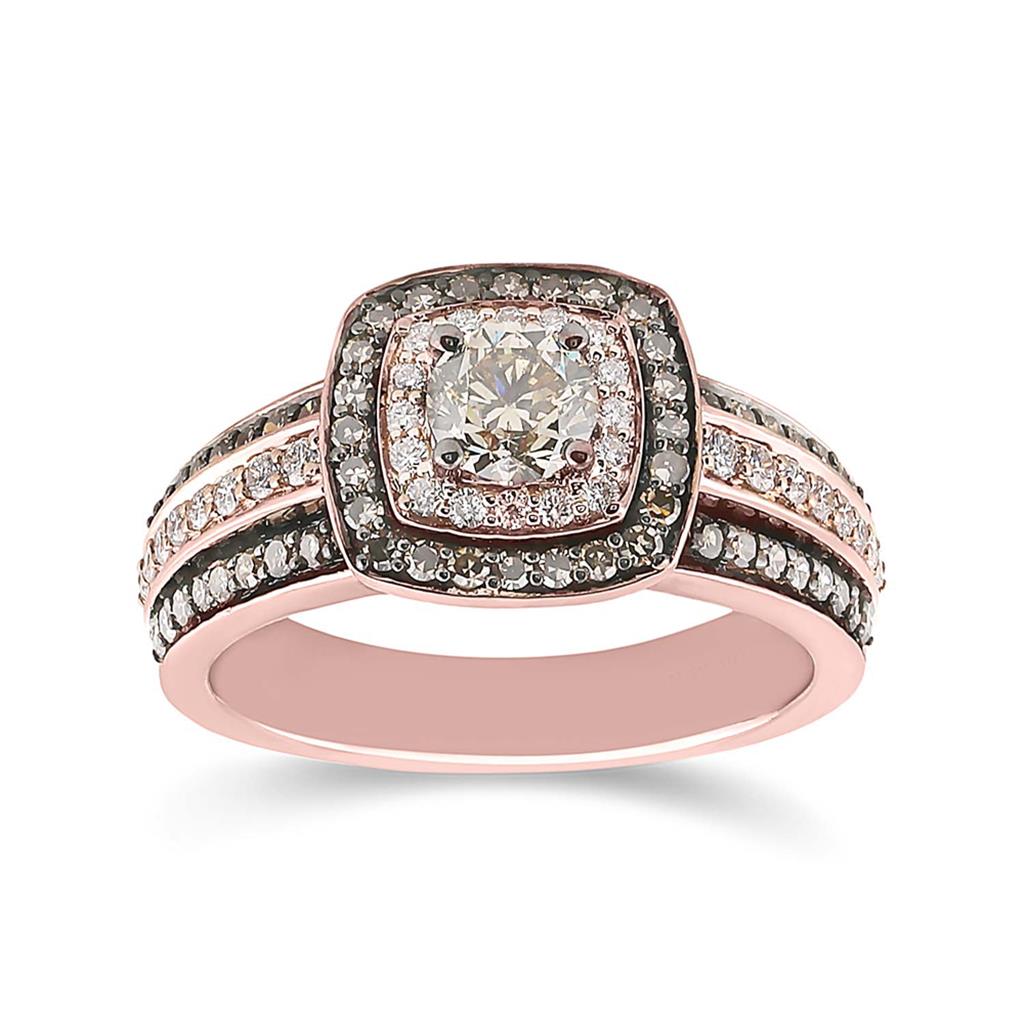 14k Rose Gold Round Brown Diamond Halo Bridal Engagement Ring 1-1/4 Cttw