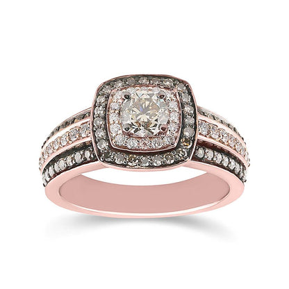 14k Rose Gold Round Brown Diamond Halo Bridal Engagement Ring 1-1/4 Cttw