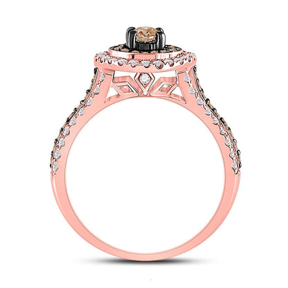 14k Rose Gold Round Brown Diamond Halo Bridal Engagement Ring 1 Cttw