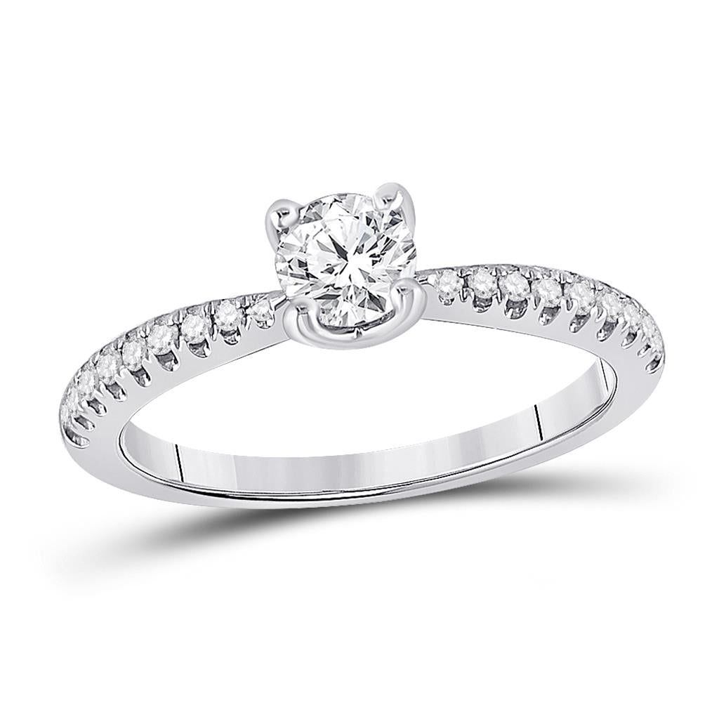 14k White Gold Round Diamond Solitaire Bridal Engagement Ring 3/4 Cttw (Certified)