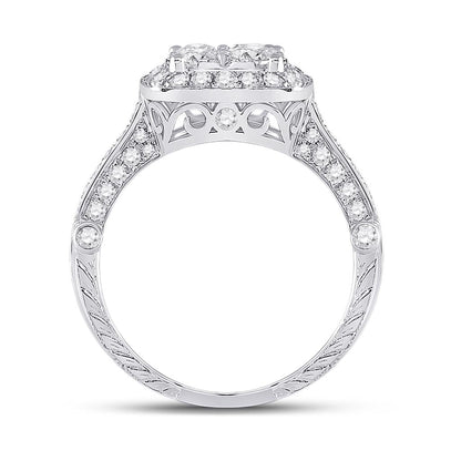 14k White Gold Round Diamond Cluster Bridal Engagement Ring 1-1/4 Cttw