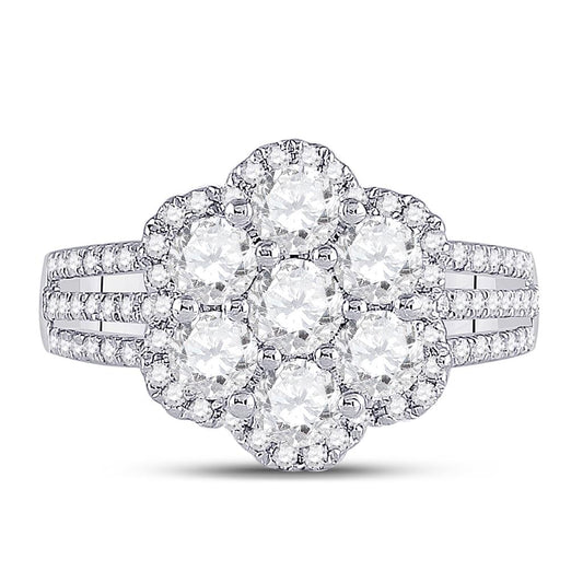 14k White Gold Round Diamond Cluster Bridal Engagement Ring 1-3/4 Cttw