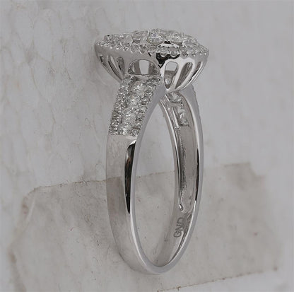 14k White Gold Round Diamond Cluster Pear Bridal Engagement Ring 3/4 Ctw