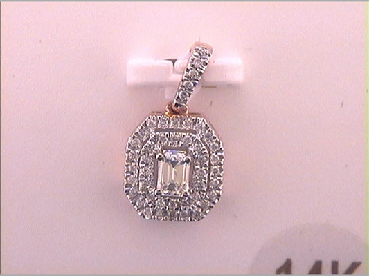 14k Rose Gold Emerald Diamond Fashion Halo Pendant 1/4 Cttw