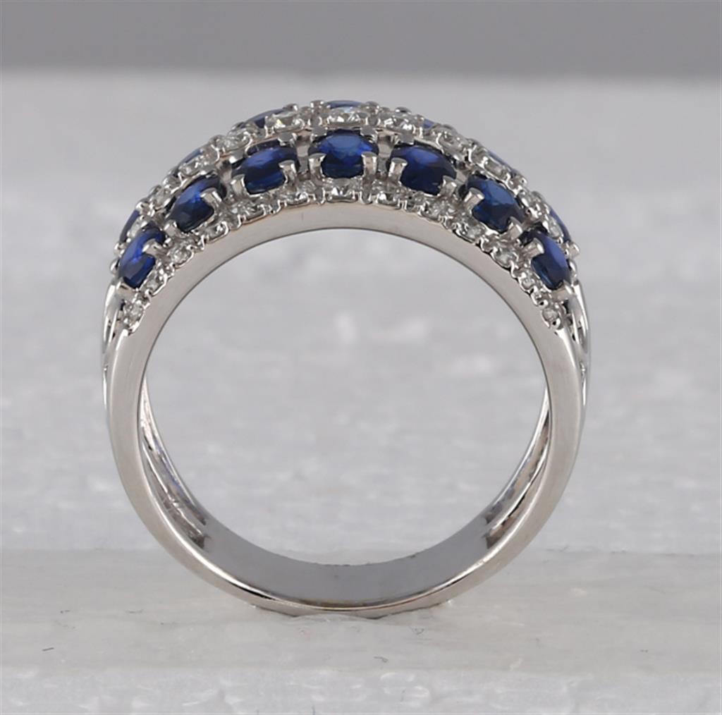 14k White Gold Oval Blue Sapphire Diamond Cocktail Band Ring 3 Cttw