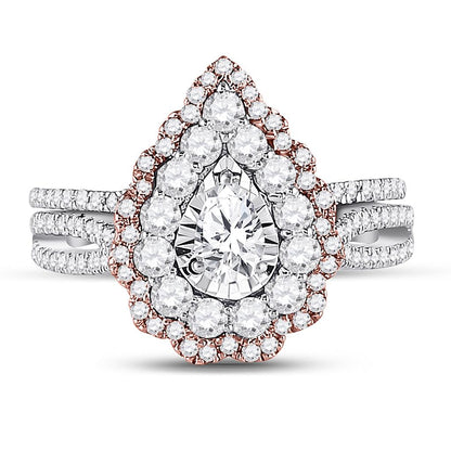 14k Two-tone Gold Pear Diamond Solitaire Bridal Engagement Ring 1-1/3 Cttw (Certified)