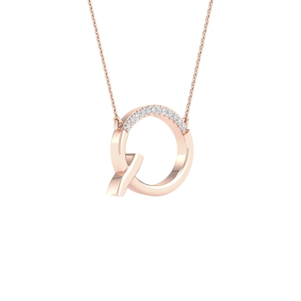 10k Rose Gold Round Diamond Initial Q Letter Necklace 1/20 Cttw
