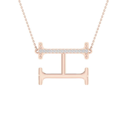 10k Rose Gold Round Diamond Initial H Letter Necklace 1/20 Cttw