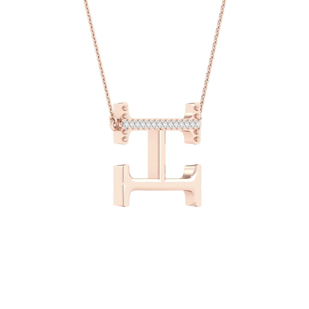 10k Rose Gold Round Diamond Initial H Letter Necklace 1/20 Cttw