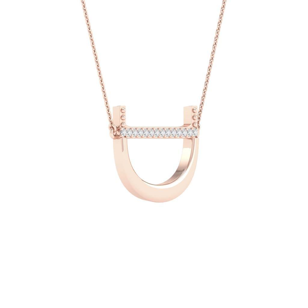 10k Rose Gold Round Diamond Initial D Letter Necklace 1/20 Cttw