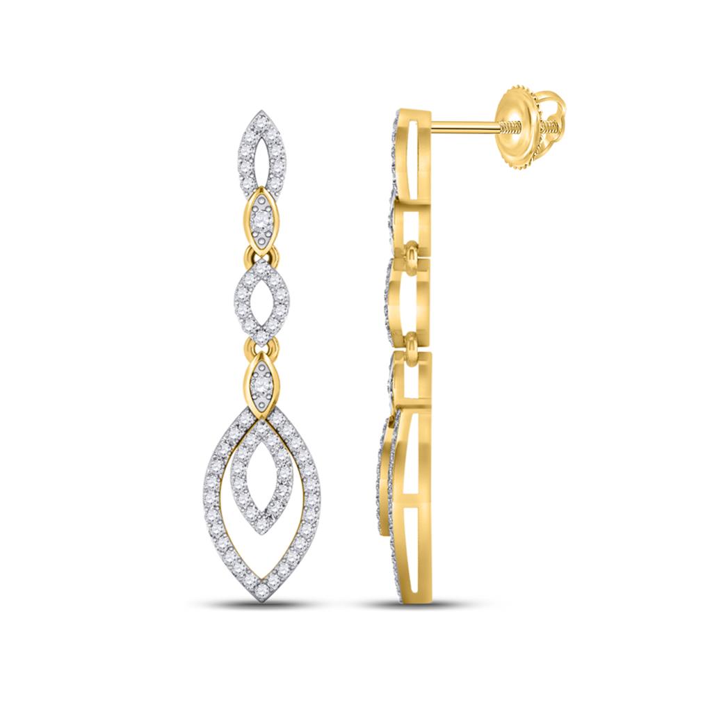 10k Yellow Gold Round Diamond Dangle Earrings 1/3 Cttw