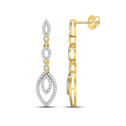 10k Yellow Gold Round Diamond Dangle Earrings 1/3 Cttw