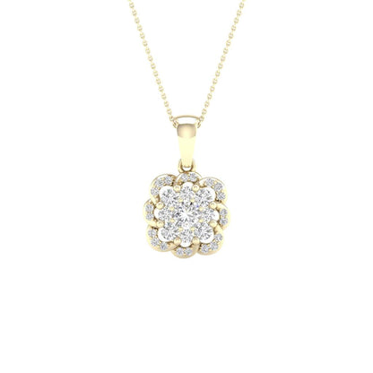 14k Yellow Gold Round Diamond Flower Cluster Pendant 1/4 Cttw