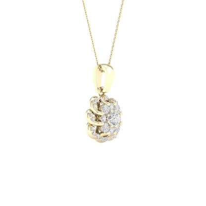 14k Yellow Gold Round Diamond Flower Cluster Pendant 1/4 Cttw