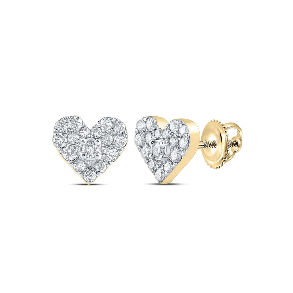 10k Yellow Gold Round Diamond Heart Earrings 1/3 Cttw