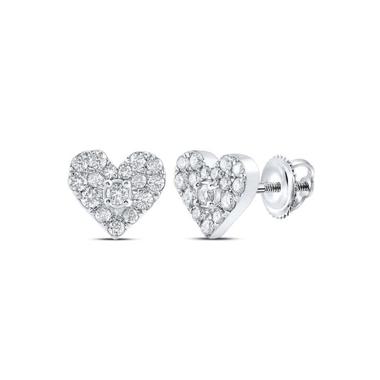 14k White Gold Round Diamond Heart Earrings 1/3 Cttw