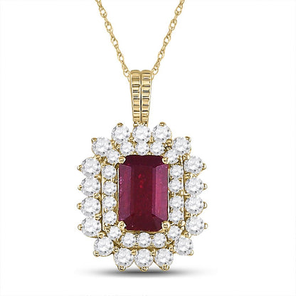 14k Yellow Gold Emerald Ruby Diamond Halo Pendant 7/8 Cttw