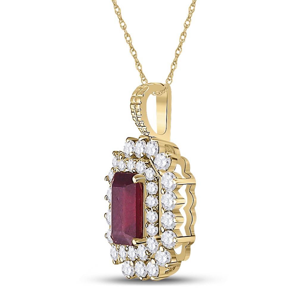 14k Yellow Gold Emerald Ruby Diamond Halo Pendant 7/8 Cttw